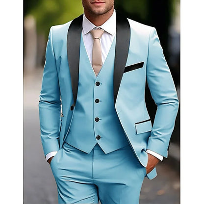 Classic Fitted Men's 3-Pieces Tuxedo Smoking Suit with Unique Lapel Single Breasted Blazer Vest Pant Set