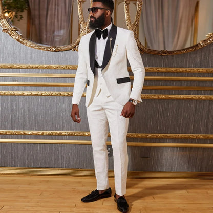 African Wedding Costume for Men Slim Fit 3 Piece Custom Groom Tuxedo Formal Business Male Suit with Jacket Vest Pants