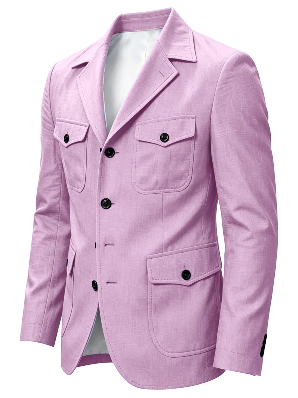 Men's Linen Safari Blazer Four Flap Pockets Slim Soft Jacket Casual Business Coat For Street Outdoor Vacation Party Daily Travel