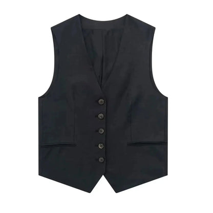 Summer Women Elegant Solid Single Breasted V Neck Casual Vest Top Female Fashion Office Lady Chic Outerwear Vest
