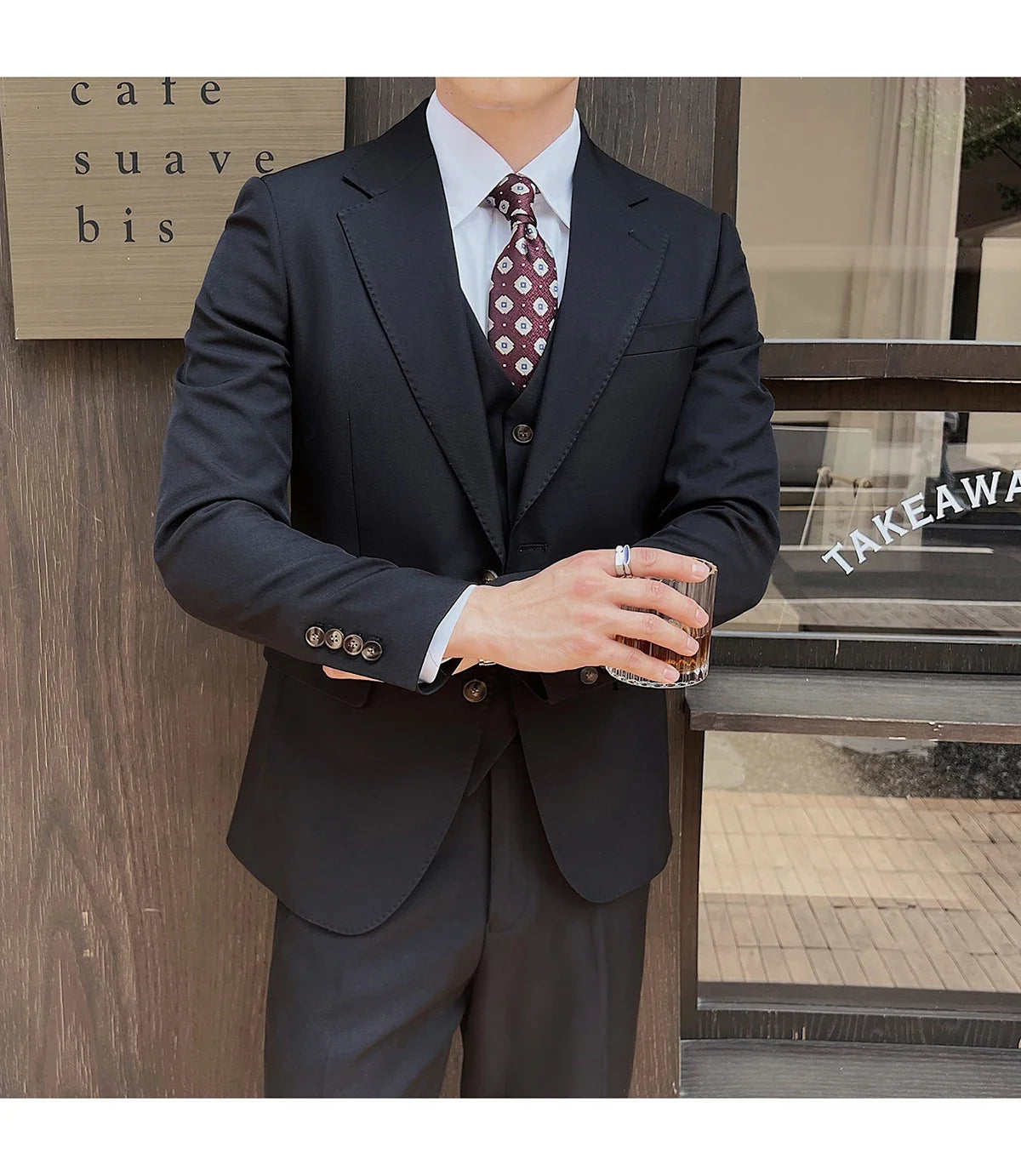 ( Jacket+Vest+Pants ) ltalian Style Luxury High-end Fashion Solid Color Mens Business Slim Suit 3Piece Set Groom Wedding Tuxedo
