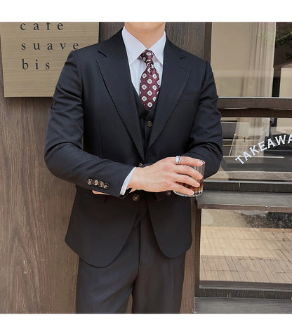 ( Jacket+Vest+Pants ) ltalian Style Luxury High-end Fashion Solid Color Mens Business Slim Suit 3Piece Set Groom Wedding Tuxedo