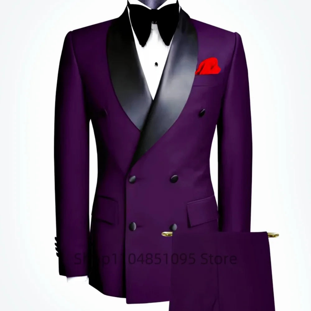 2 Pieces Best Man Groom Wedding Tuxedo Slim Fit Shawl Lapel Double Breasted Jacket Pants Business Tuxedo Men Clothing