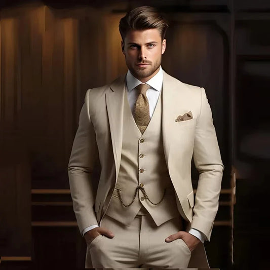 Men's 3-Piece Slim Fit Formal Suit for Groom – Wedding Tuxedo with Jacket, Pant & Vest