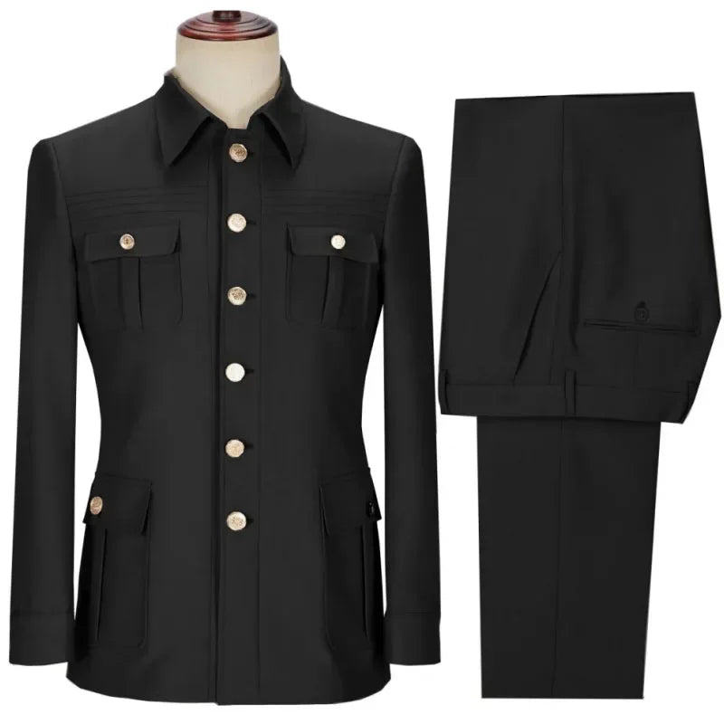 Men Suit 2 Pieces Beige Single Button With Pocket Solid For Wedding Banquet Birthday Party Business Work Jacket With Pants