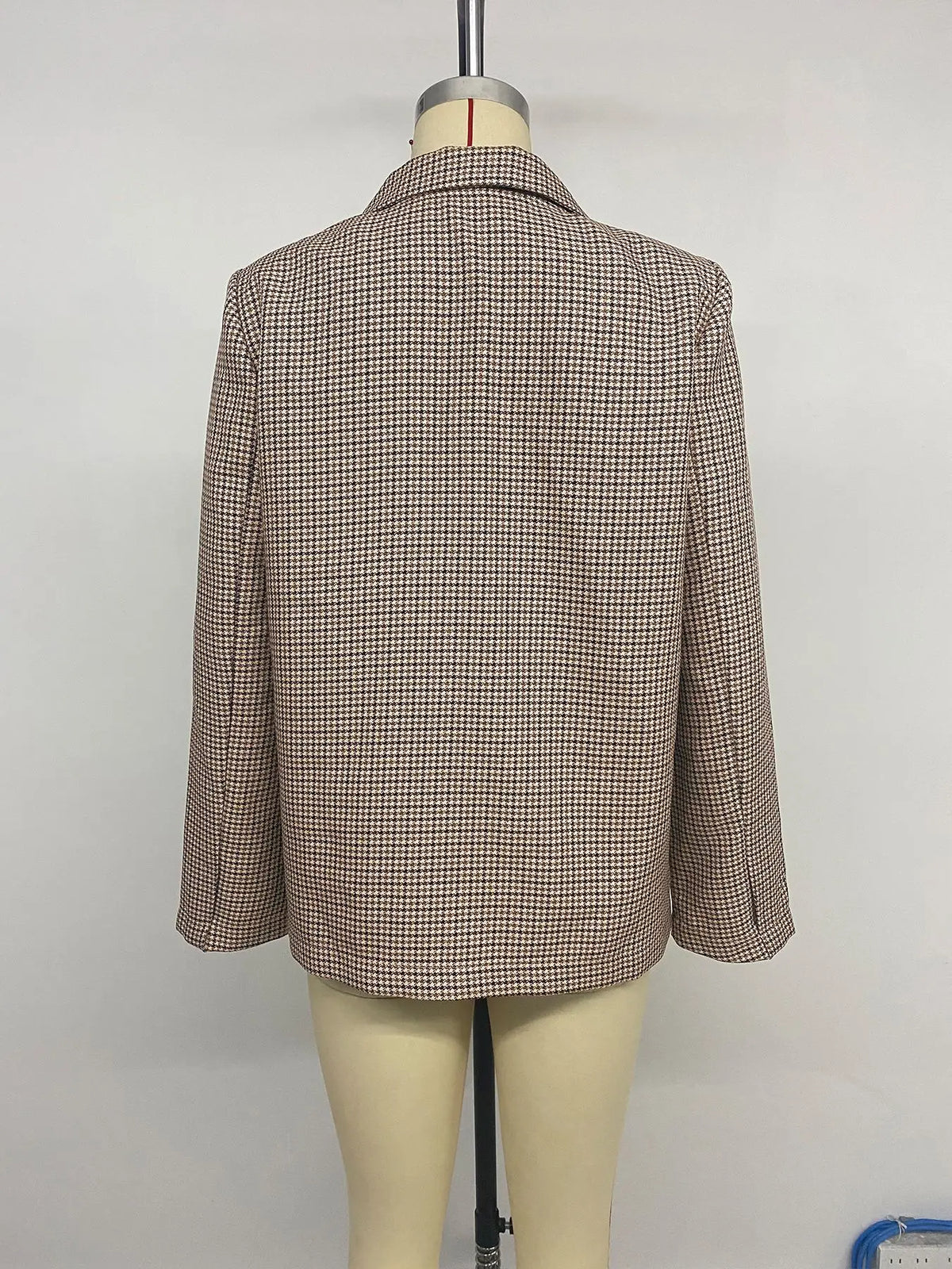 Spring Autumn 2026 Vintage Houndstooth Blazer Women Notched Loose Jacket Coat Women Clothing Female Casual 63997