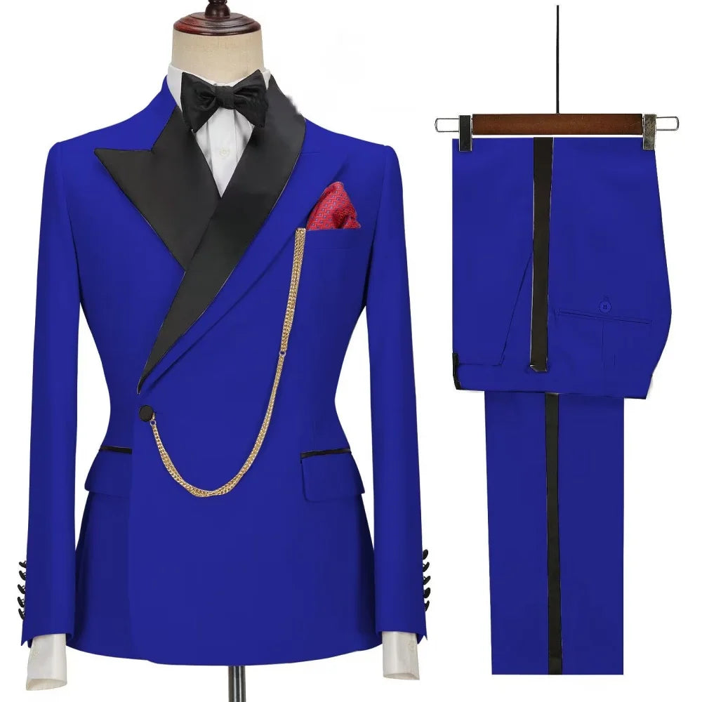 Ensemble de smoking 2 pièces pour homme - Coupe régulière - Veste et pantalon - Revers cranté - Un bouton - Affaires, bal, mariage - Vêtements de cérémonie pour homme