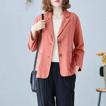 Casual Cotton Linen Short Suit Jacket Women's Spring 2025 Loose Fit Long Sleeve Artistic Large Size Casual Style Top