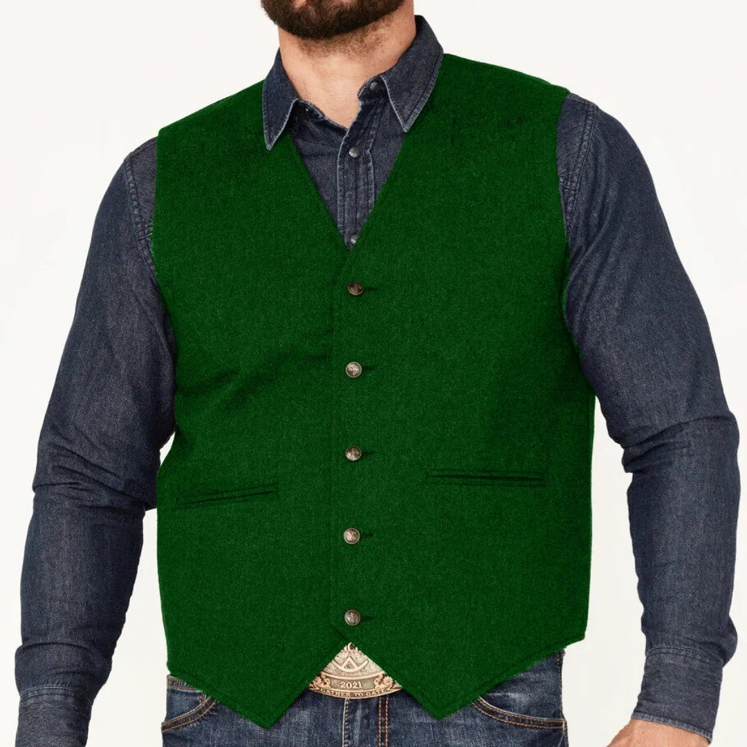 Men's Suit Vest – Herringbone Weave, Single Button, V-Neck, Wedding & Business Formal
