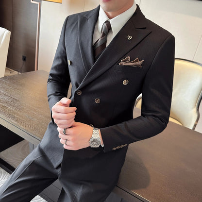 Men's Double Breasted Three Piece Wedding Suit – Slim Fit Smart Casual