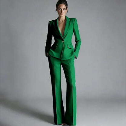 Elegant Women's One-Button Jacket+Pants Suit Set Classic Pink Peaked Lapel 2 Piece Formal Business Wedding Guest Outfit