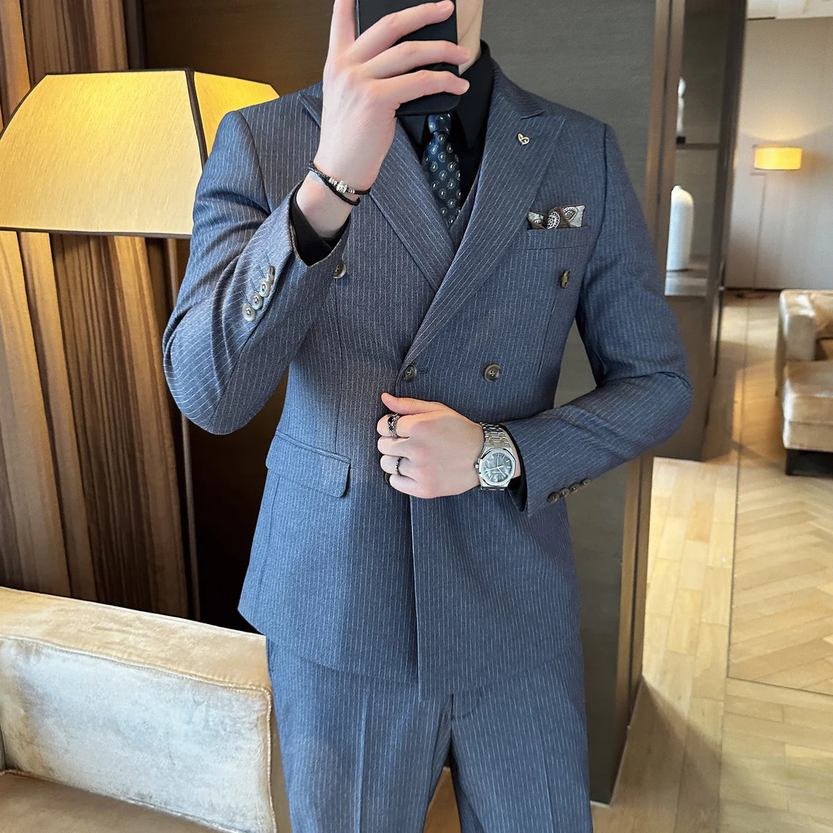 Men's Double Breasted Three Piece Wedding Suit – Slim Fit Smart Casual