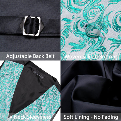 Men's Suit Vest with Matching Tie | Jacquard Paisley Waistcoat for Weddings & Formal Events