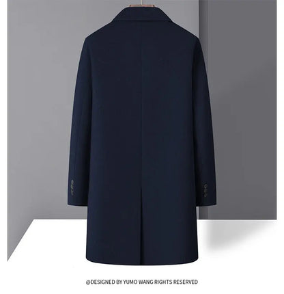 High-quality men's fashionable, stylish and versatile solid-color casual long woolen overcoat, wool woolen overcoat