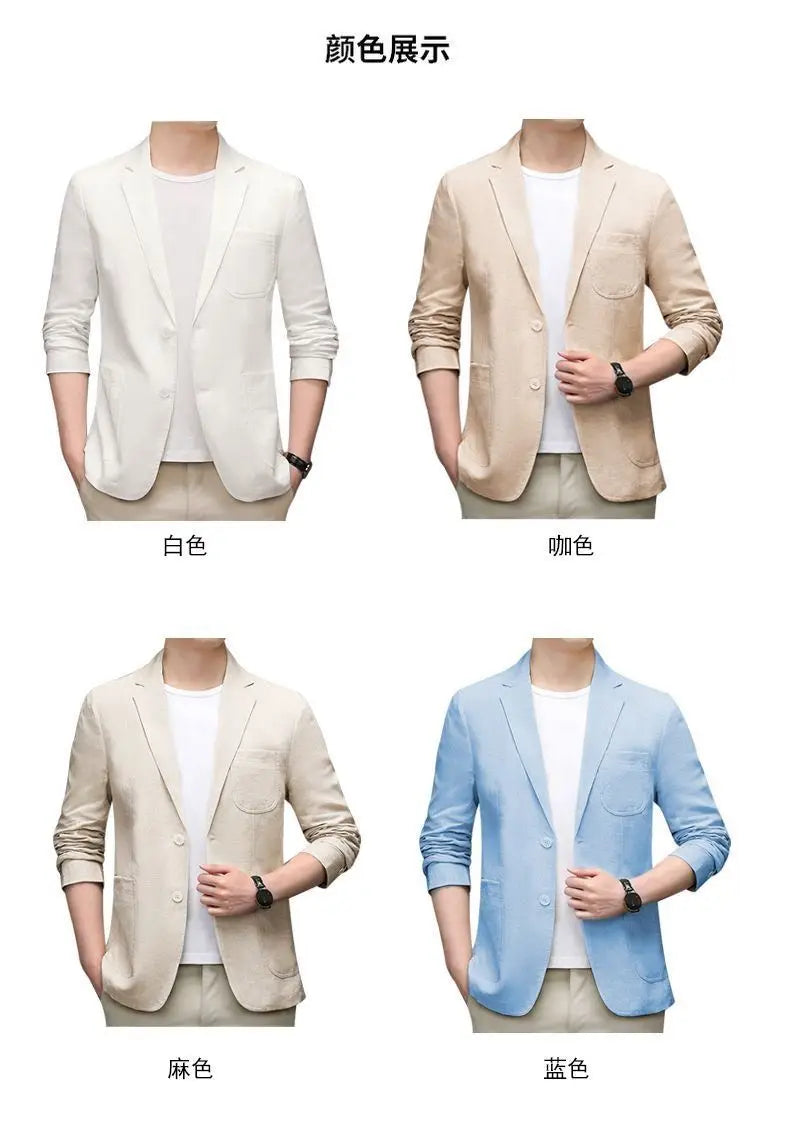 Solid-color Linen Blazer - Men's Fashionable, Business-appropriate, Versatile, Comfortable, Lightweight and Breathable Blazer