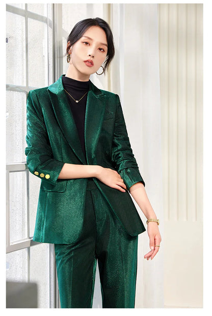 Pleuche Two Piece Sets Womens Outifits 2024 New Fashion Slim Elegant Long Sleeve Blazer Office Lady Flare Pants Suits
