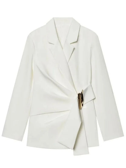 Women Asymmetric Buckle Blazer Elegant Wrap Suit Jacket Slim Waist Tailored Office Lady Workwear Fashion Blazer Coat