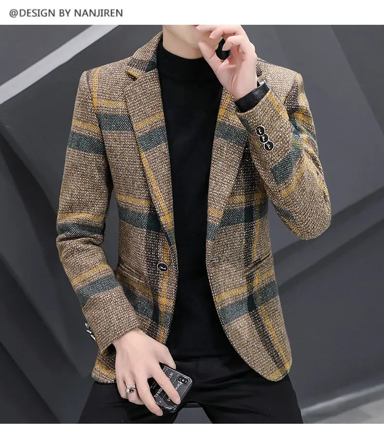 Men's Smart Casual Blazer – Autumn Winter Fleece Lined Single Breasted Suit Jacket