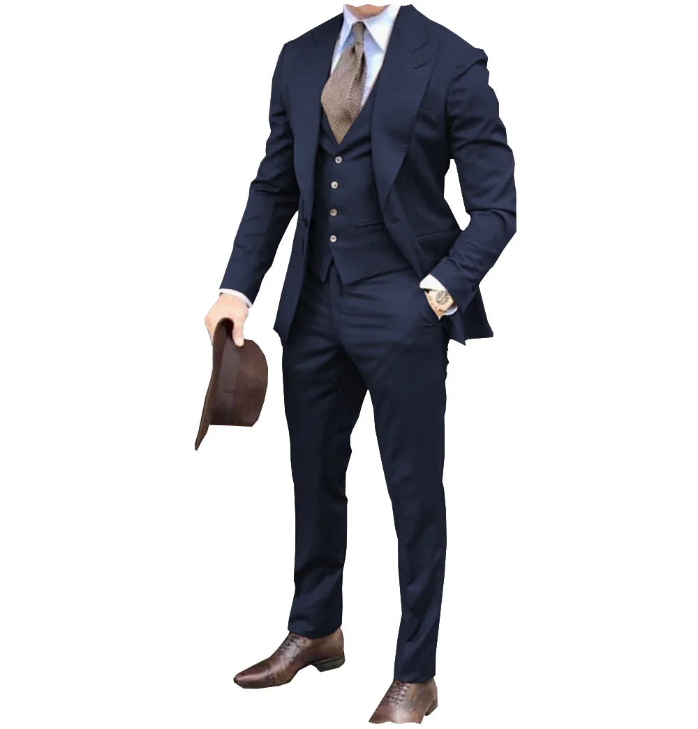 Men suits Groom Tuxedos Brown Prom Wedding Men Suit Slim Fit Cotton Blend Formal Suit For Men Slim Fit suits (Jacket+Pants+Vest)