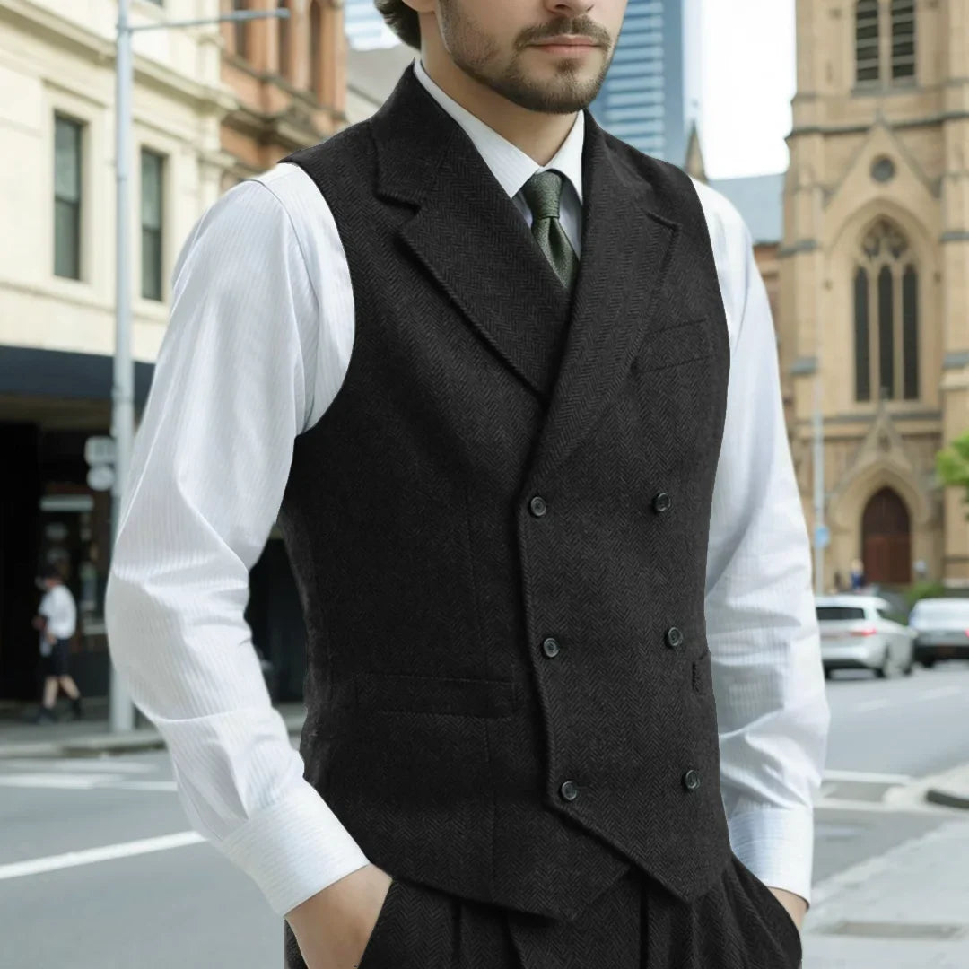 Men's Herringbone Vest Single Breasted Lapel Waistcoat for Wedding & Smart Casual Wear