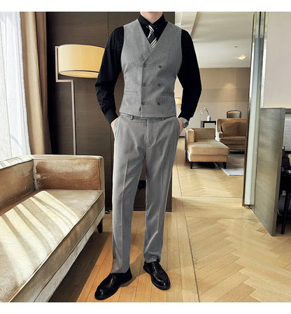 The men's three-piece wedding dress set for the autumn and winter of 2025 is a fashionable, trendy and stylish double-breasted m