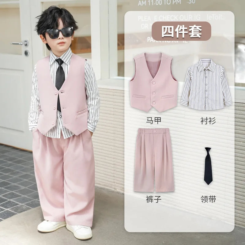 School Boys Double Breasted Blazer Suit Set with Wide Leg Pants Formal Streetwear Outfit for Kids Toddlers Wedding Birthday Part
