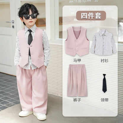 School Boys Double Breasted Blazer Suit Set with Wide Leg Pants Formal Streetwear Outfit for Kids Toddlers Wedding Birthday Part