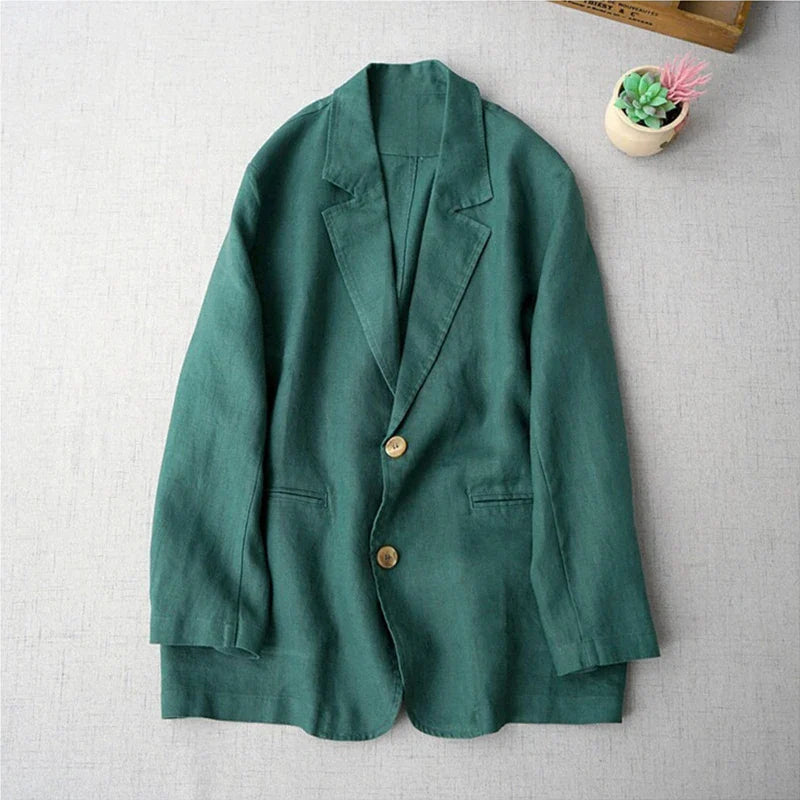 Elegant Long Sleeve Women's Linen Suit Jacket Thin Outerwear New Spring Fashion Ladies' Classic Versatile Pure Cotton Blend