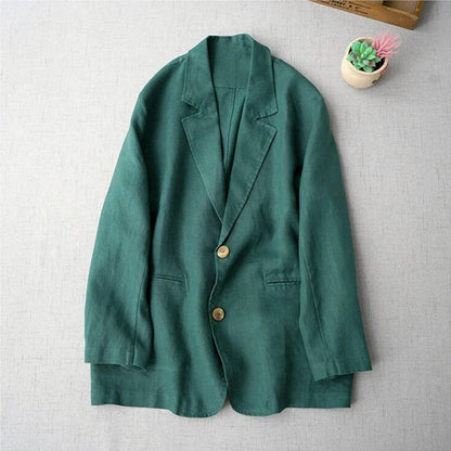 Elegant Long Sleeve Women's Linen Suit Jacket Thin Outerwear New Spring Fashion Ladies' Classic Versatile Pure Cotton Blend