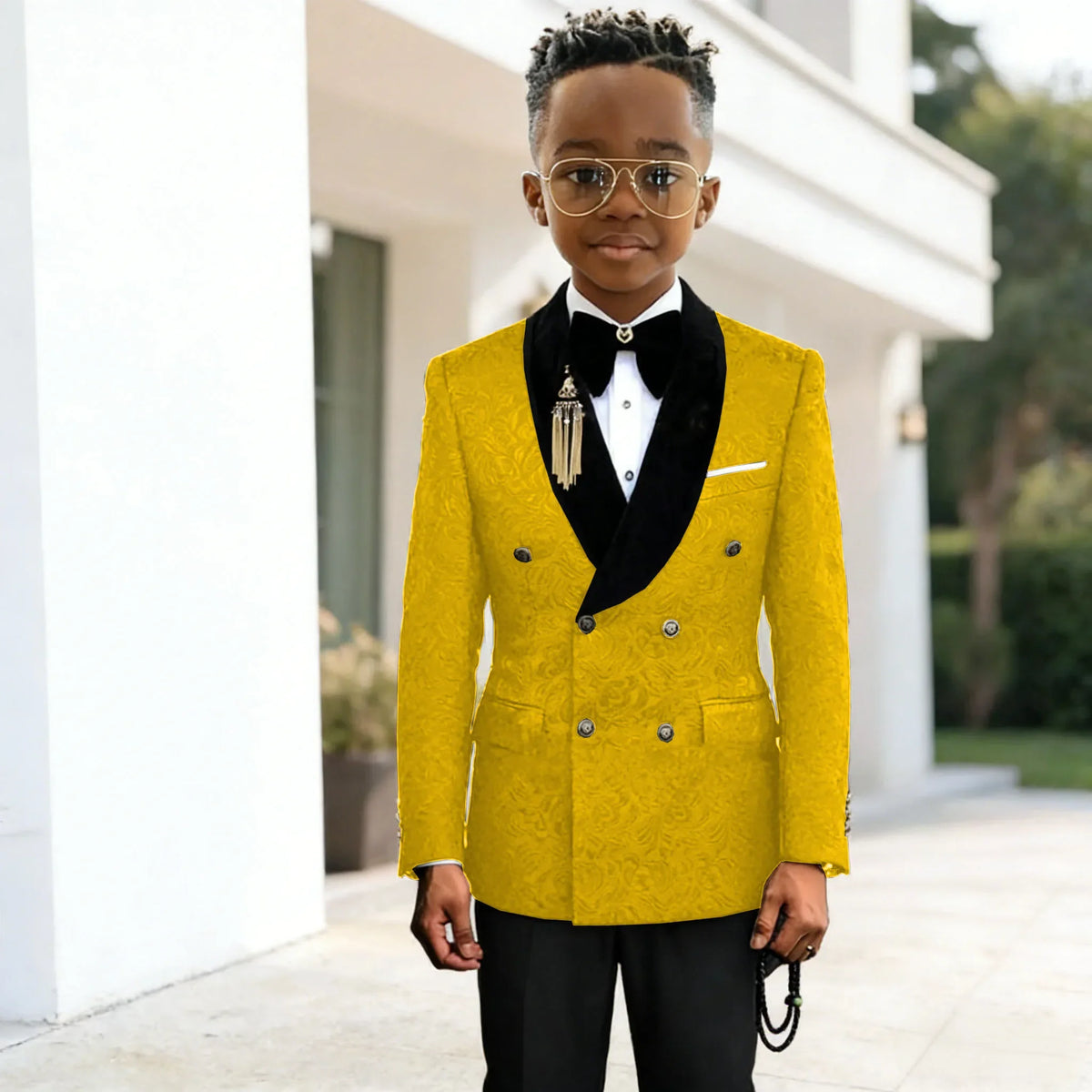Black Jacquard Floral Boys Suits For weddings Children Suits Double Breasted Kid Wedding Prom Suits Blazers Sets For boys Tuxedo
