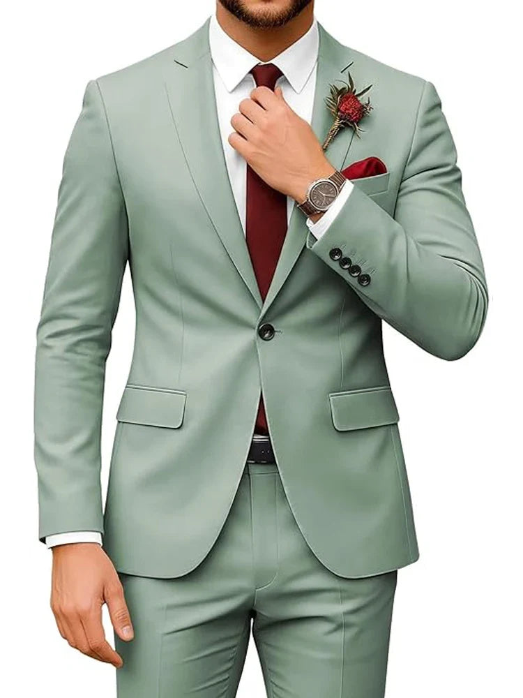 Men's 2-Piece Velour Suit – Slim Fit Blazer and Pants for Wedding, Prom & Formal Occasions