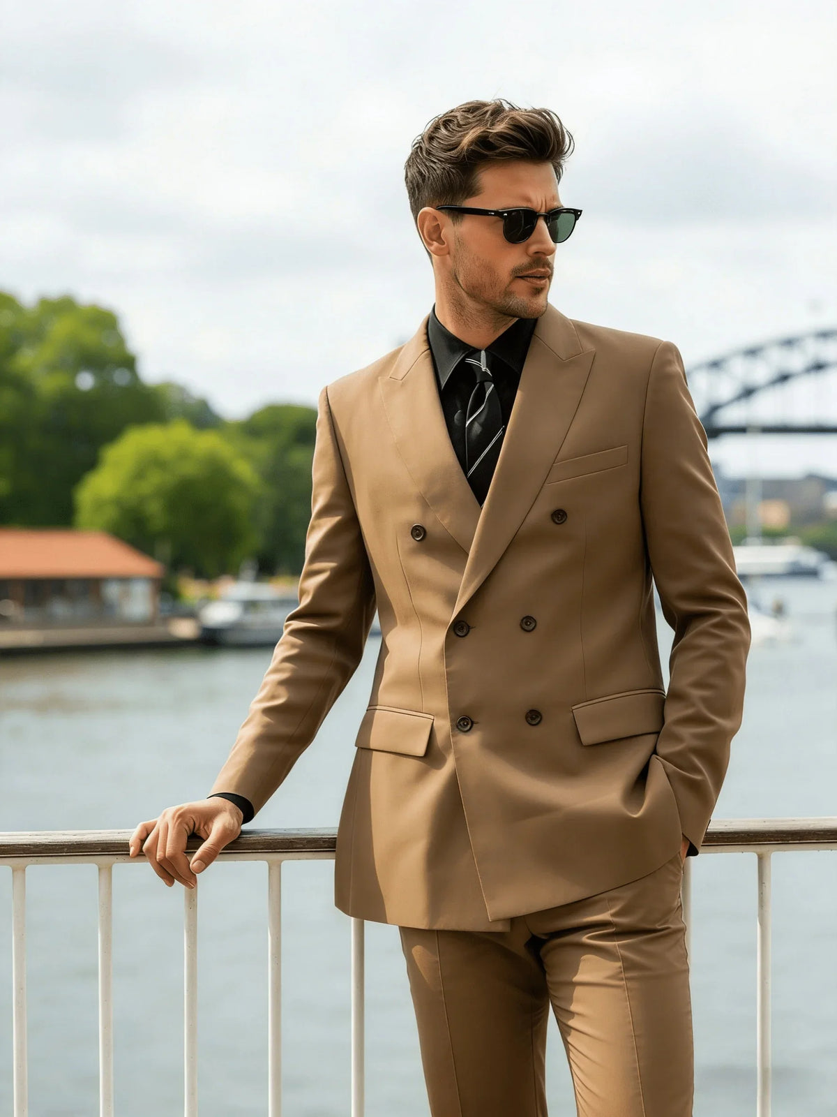 Plus Size Men Suits,Men's Luxury Brown Double Breasted Suit Jacket, Wedding & Event Formal Blazer