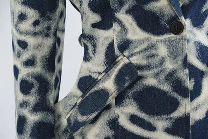 2026 Spring Autumn New Women's Blazer Tie-dye Single Button Pockets Waist Cinching Elegant Coats Retro Denim Jacket HK18495