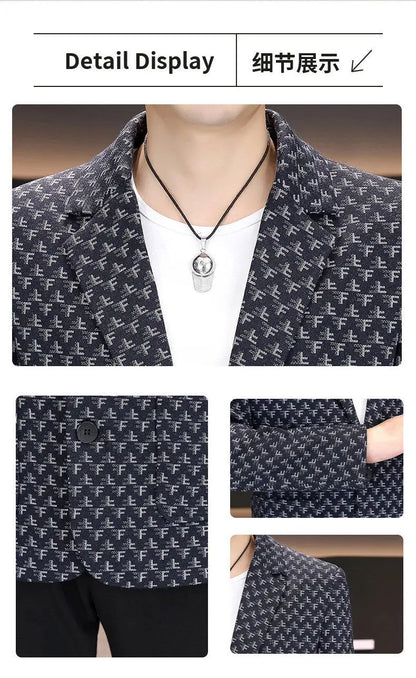 2025 Spring Autumn Letter Printed Suit Jackets Men Korean Fashion Slim Fit Blazer Masculino Casual Business Social Dress Coats