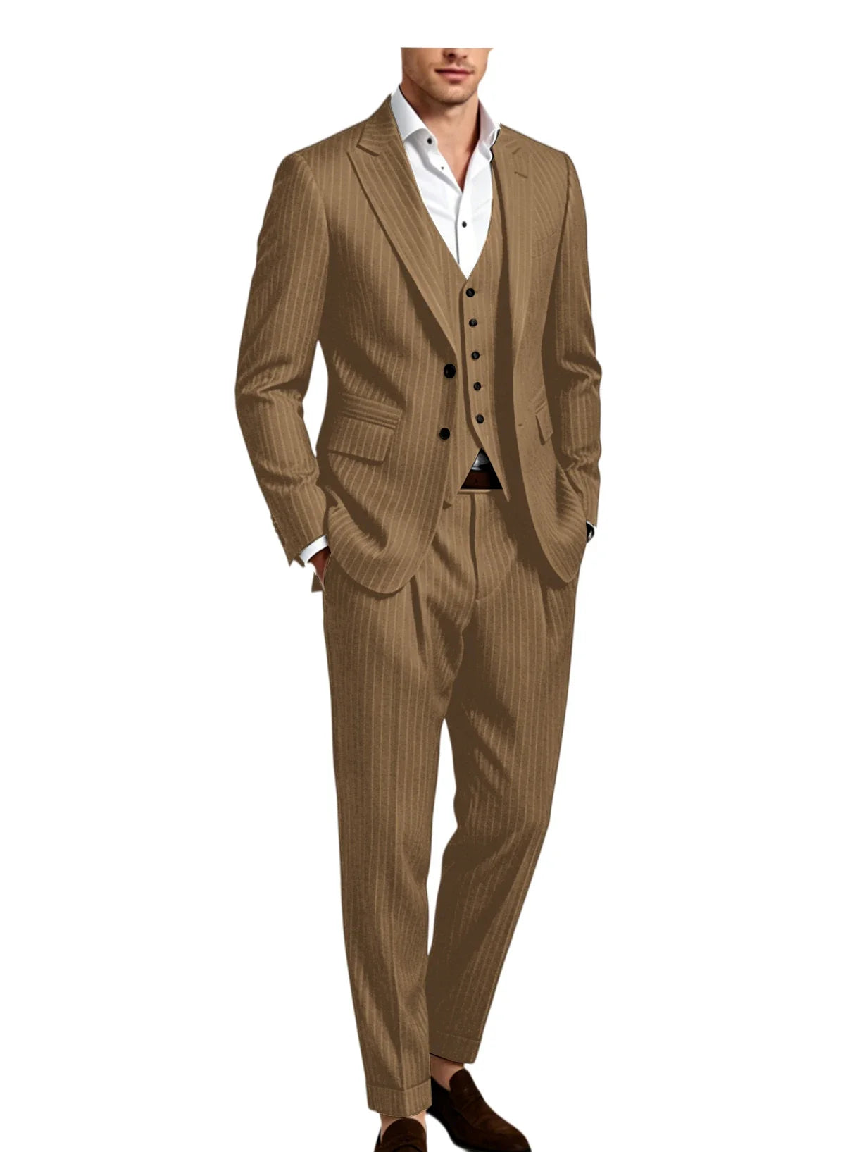 Men's 3-Piece Pinstripe Suit – Slim Fit Notched Lapel Blazer, Vest & Trousers for Wedding & Business