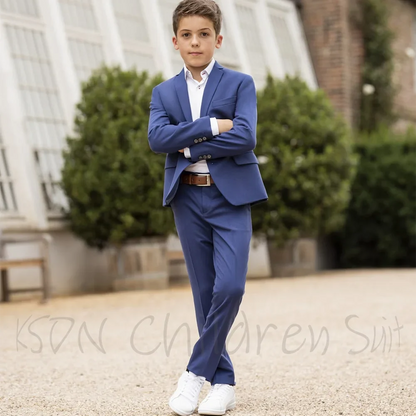 Royal Blue Two Piece Boy's Suit Kids Clothes Notch Lapel Formal Wedding Blazer Pants Birthday Piano Party Gentleman Outfit Set