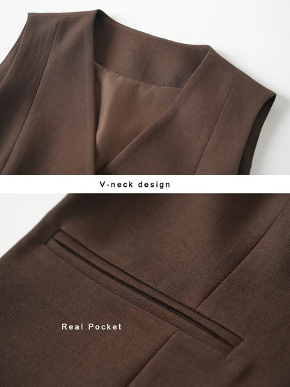Short V-Neck Suit Vest for Women, Spring and Autumn Slant-Buttoned Top, Perfect for Office Wear and Versatile Vest