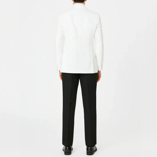 Men Suit 2 Piece With Black Lapel Single Button For Wedding Banquet Birthday Party Business Daily Set White Jacket Black Pants