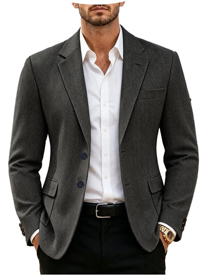 British Men's Blazer Vintage Herringbone Tweed Slim Fit Suit Jacket Wool Blend Formal Business Casual Sport Coat Wedding Office