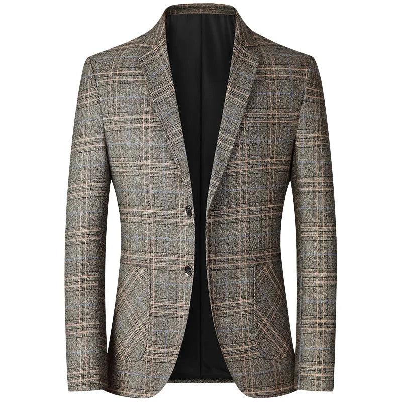 Blazer Men's Fashionable High-end Business-oriented Outdoor Gentleman's Trendy Checked Casual Wear for Hosting Weddings Blazer