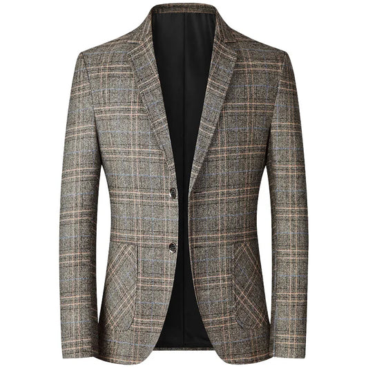 Blazer Men's Fashionable High-end Business-oriented Outdoor Gentleman's Trendy Checked Casual Wear for Hosting Weddings Blazer
