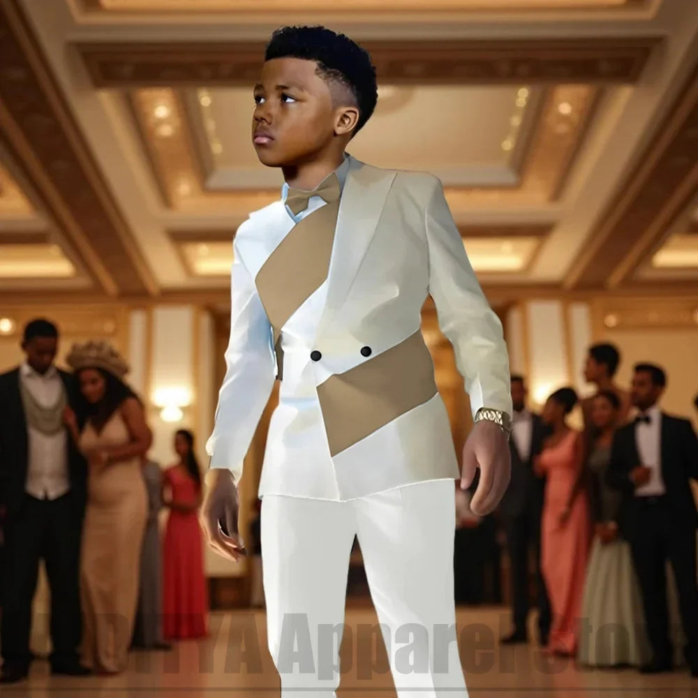 Boys Color Block 2 Piece Suit Set Double Breasted Blazer with Pants Formal Wedding Party Prom Attire Stylish Children's Suit