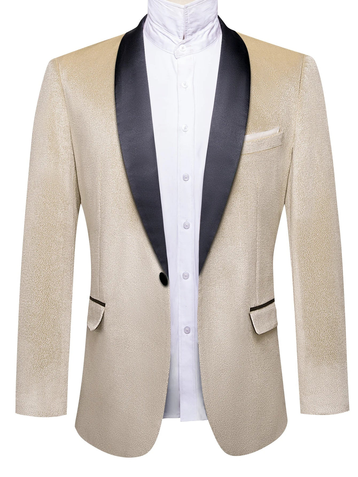 Glitter Textured Men Tuxedo Jacket, Champagne Solid Jacquard Satin Shawl Lapel Slim Blazer for Formal Occasions