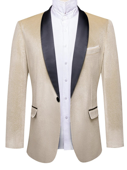 Glitter Textured Men Tuxedo Jacket, Champagne Solid Jacquard Satin Shawl Lapel Slim Blazer for Formal Occasions