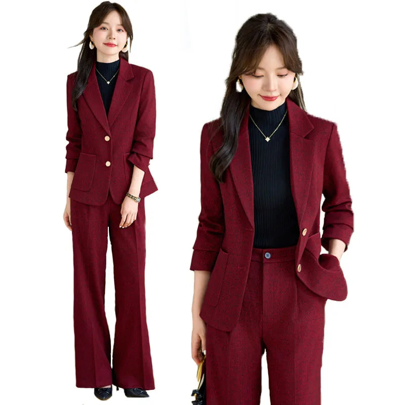 High Quality Fabric Velvet Autumn Winter Women Business Work Wear Suits Pantsuits Formal OL Styles Professional Trousers Set