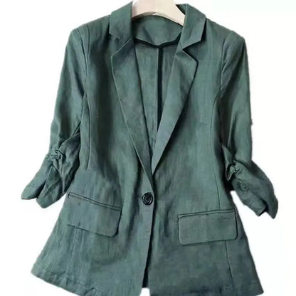 Women's Linen Blazer Casual Slim Fit Single Button Notched Lapel Lightweight Suit Jacket