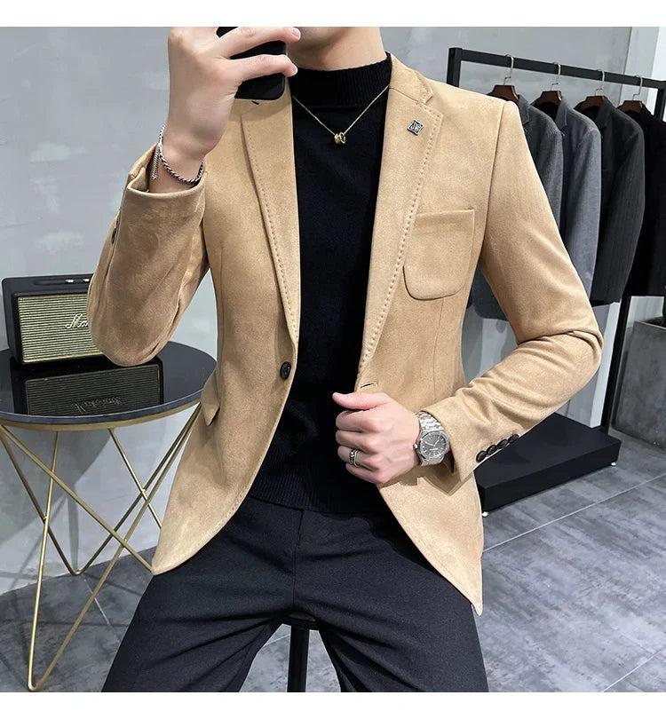Men's Velvet Slim Fit Blazer Smart Casual Wedding Suit Jacket