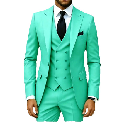 Nouveaux costumes solides pour hommes Coupe ajustée Mariage Garçon d'honneur Tuxedo Gilet Blazer Pantalon 3 pièces Tenue de mariage tendance