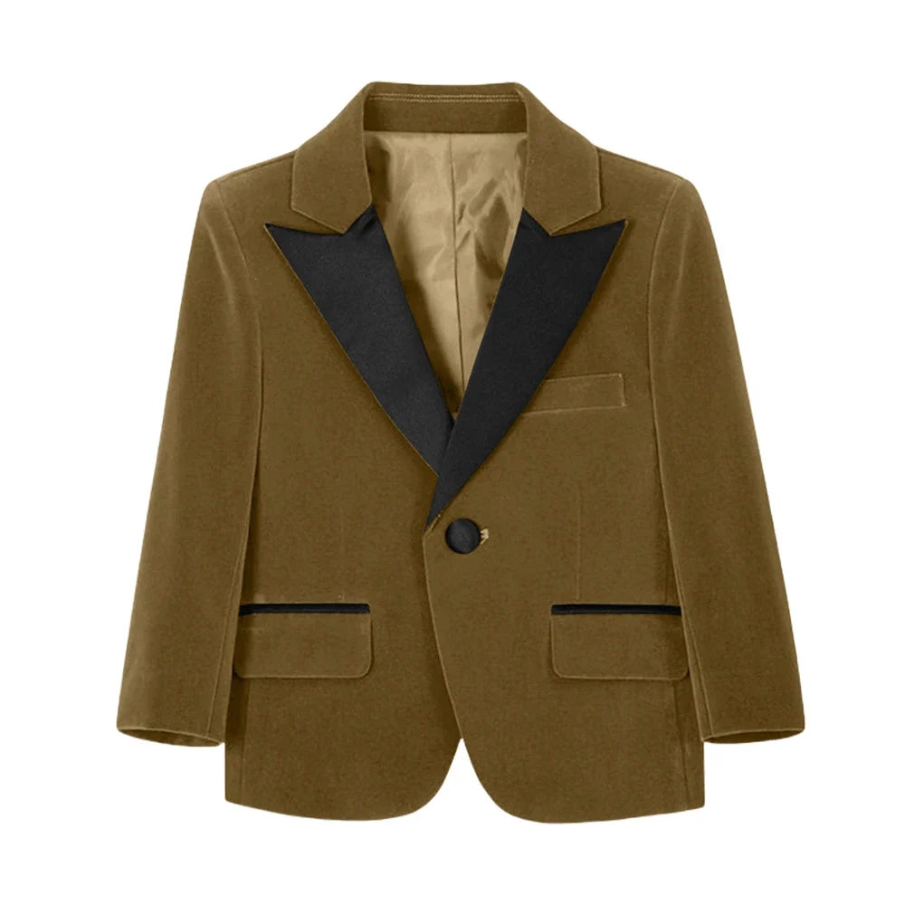 New Autumn Boys Handsome Velvet Jacket For School Performance High Quality Peak Lapel Kids Blazer Banquet Party Wear 2-20T