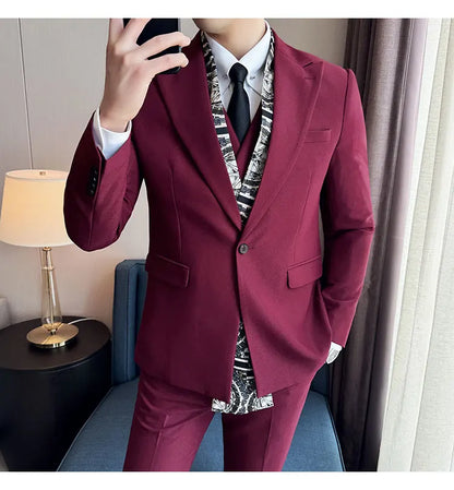Scarf With Design Double Collar Suit Men's Business Casual Groom Wedding Slim Fit Suit Tuxedo 3-piece Set (Jacket+Vest+Pant)